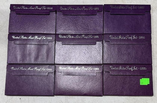 9- US mint Proof Sets, 1985, 1986, 1987, 1988, 1989, 1990, 1991, 1992, 1993, sells times the money