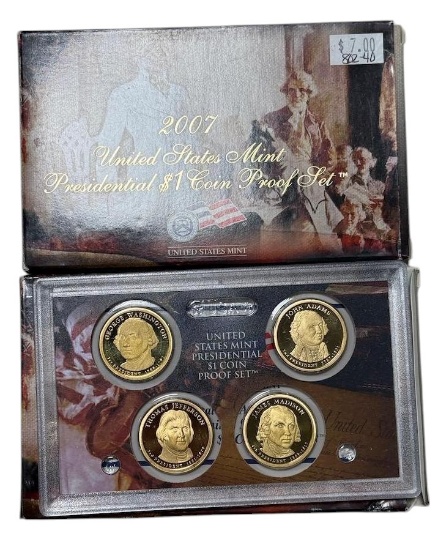 2- 2007 US Mint Proof Presidential $1 Coin Sets, sells times the money