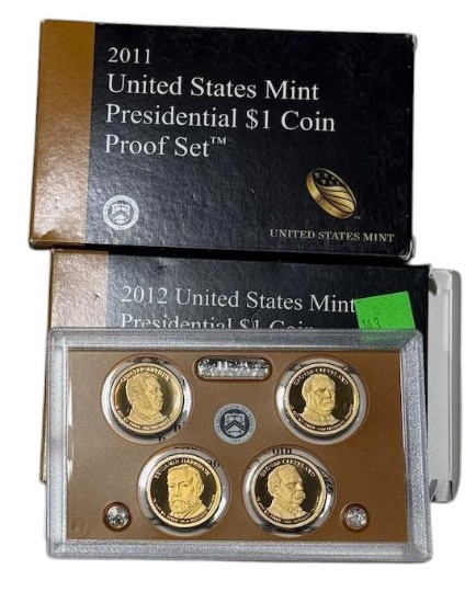 2011 and 2012 US mint Presidential Dollar Coin Proof sets, sells times the money