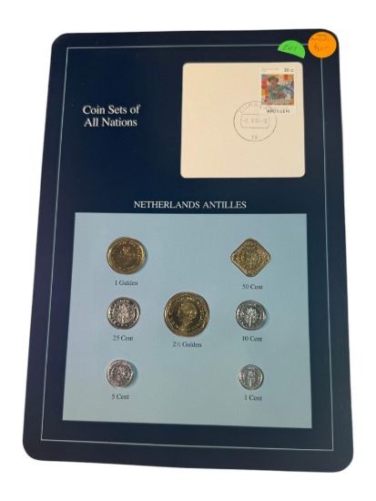NETHERLANDS- ANTILLES, COINS SETS OF ALL NATIONS, W/ COINS AND STAMP, MADE BY FRANKLIN MINT