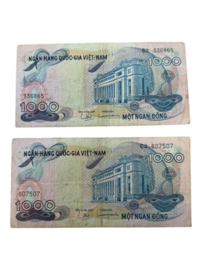 2- 1971 S. Vietnam 1000 Dong Banknotes, sells times the money