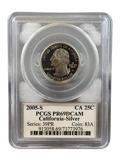 2005-S SILVER California State Quarter in PCGS PR69DCAM holder
