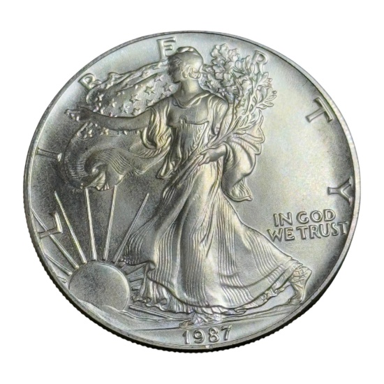 1987 US Silver Eagle Dollar Coin, .999 Fine Silver