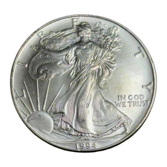 1994 US Silver Eagle Dollar Coin, .999 Fine Silver