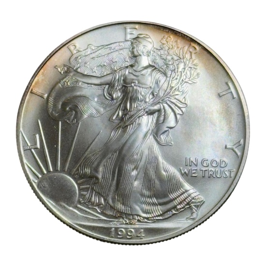 1994 US Silver Eagle Dollar Coin, .999 Fine Silver