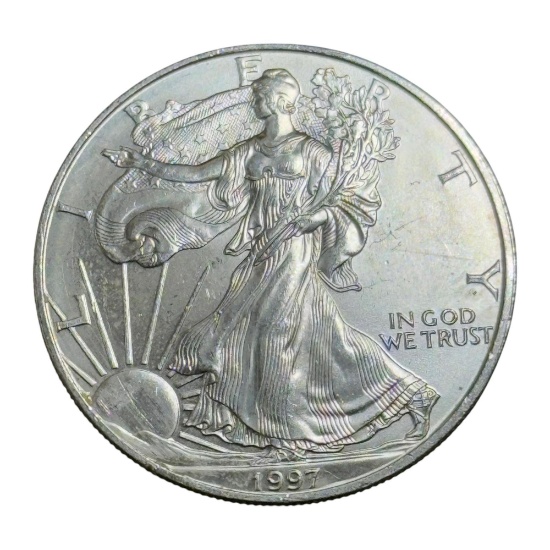 1997 US Silver Eagle Dollar Coin, .999 Fine Silver
