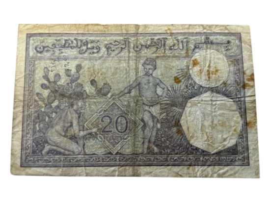 1941 Tunisia 20 Francs Banknote