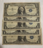 5- 1957B Silver Certificates, sells times the money