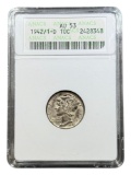 1942/1-D Mercury Dime ERROR in AU53 ANACS Soapbox holder