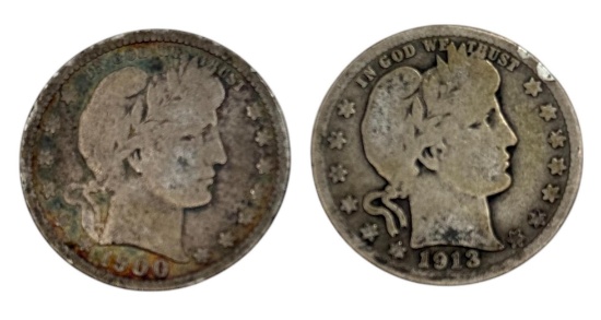 1900 and 1913-D Barber Quarters, sells times the money