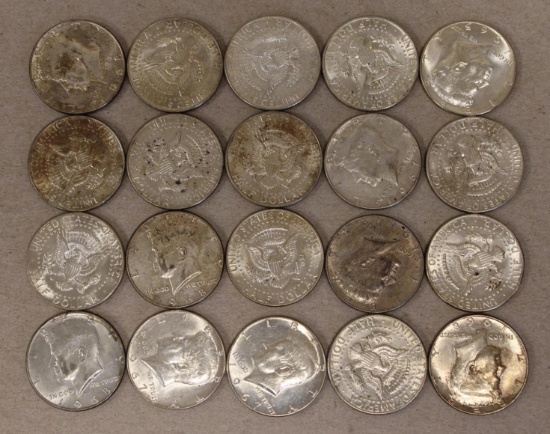 20- 40% Silver Kennedy Half Dollars w/ coin tube, sells times the money