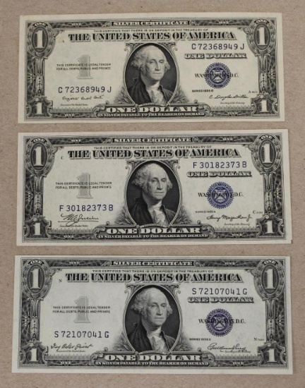 3- UNC/ AU 1935 Silver Certificates, A,E,G, sells times the money