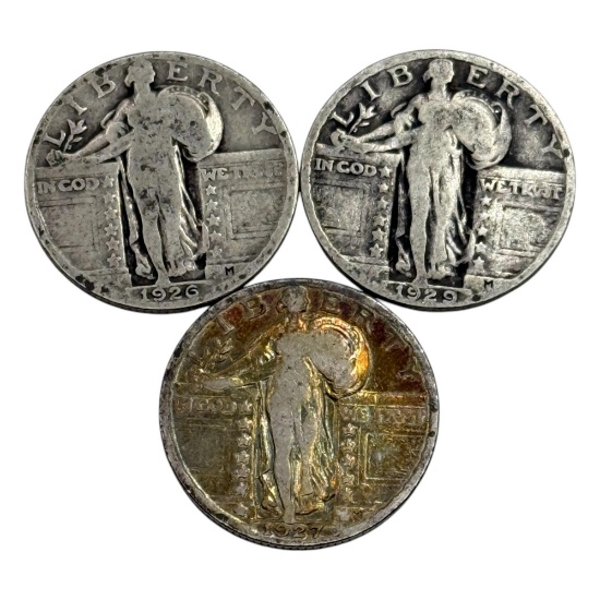 3- Standing Liberty Quarter Dollars, 1926, 1927, 1929, sells times the money