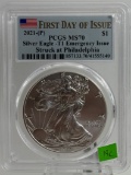 2021 P US Silver Eagle in MS70 PCGS Holder, T1 Emergency Issue