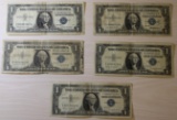 5- 1957 Silver Certificates, 1957, 1957A and 3 1957B, sells times the money