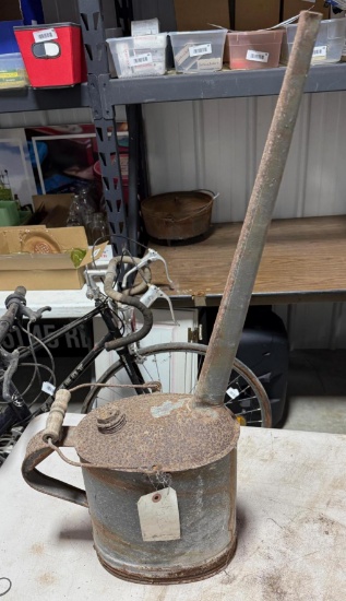 Galvanized Approx 2 gallon fluid can with long spout