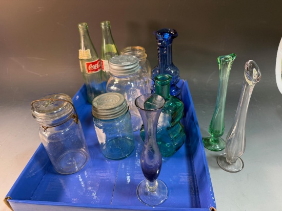 Asst. glassware, Jars, Tulip vases, and more, a few are chipped