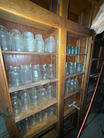 Large lot of Glass Mason Jars, Quart and pint Size, Clear and blue