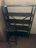 Metal Shelving and Stool, shelf is 36 wide, 53 tall