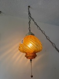 Amber Glass Hanging Pendant Light Fixture, Vintage Style, Swirled Design