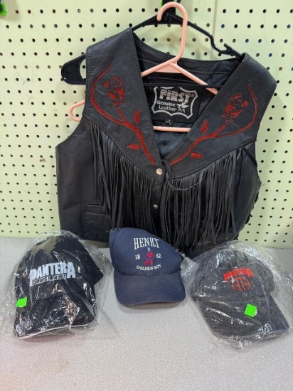 Leather Vest - Large + 2 Pantera Hats