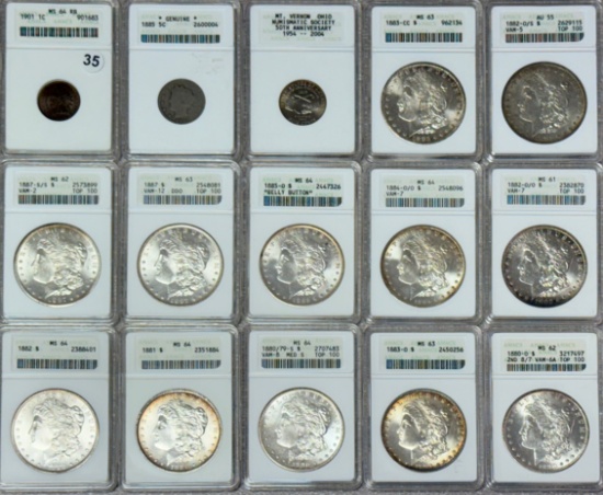 GRADED COINS, VAM MORGANS, PREMIUM CURRENCY & more