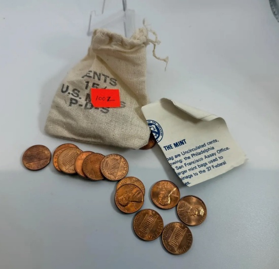 US mint Souvenir Bag w/ 15 1973 cents, 5 each PDS