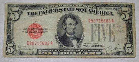 1928 $5 Federal Reserve Note, Red Seal