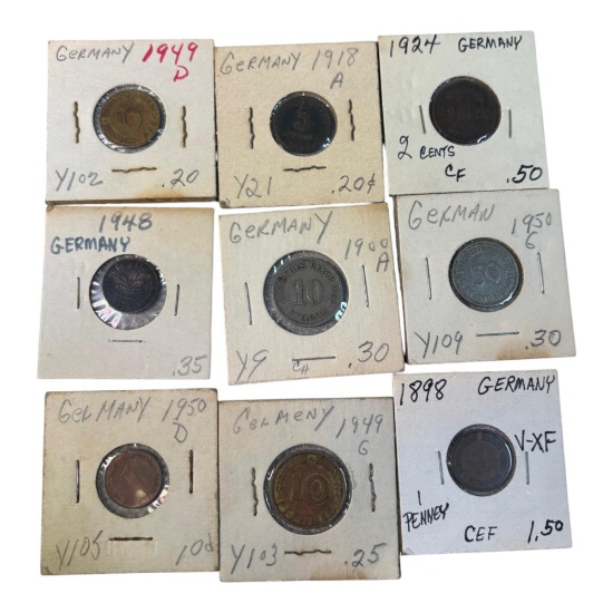 German Coins Collection, 1898-1950, 1/2/10/50 Pfennig, Various Mint Marks