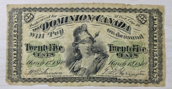 Dominion of Canada 1870 Twenty-Five Cents Banknote