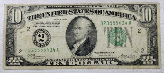 1928A $10 Federal Reserve Note, "REDEEMABLE IN GOLD"