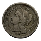 1868 United States Three-Cent Nickel Coin, Liberty Head Design