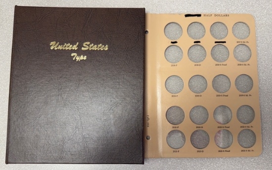 Dansco U.S. Type Coin Collection Album, Half Cents to Dollars, used, w/ extra half dollar page