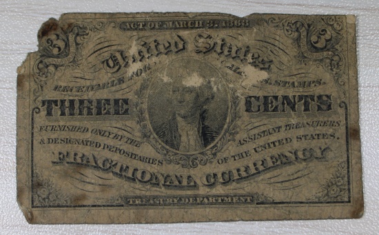 1863 U.S. Postal Fractional Currency, 3 Cents Note