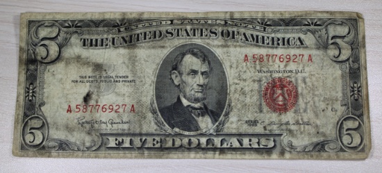 1953 US Five Dollar Note Red Seal