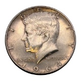 1964 Kennedy Half Dollar Coin, 90% Silver