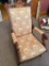 Antique Victorian Rocking Chair, Wood, Fabric Upholstery, Intricate Carving
