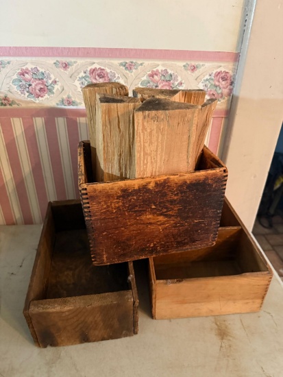 Wooden Boxes with Firewood, Brown, Includes Three Boxes