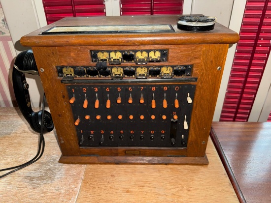 10 Line Western Electric Switchboard w/ Dialer and Handset 17" x 15" tall -Bucyrus Western Union