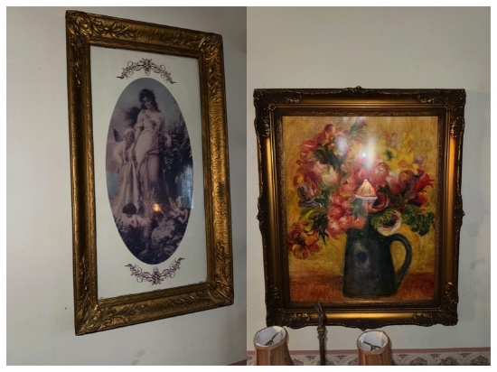 Framed Pictures - 2, Left is 19" x 33", Right - Floral - 31" x 36"