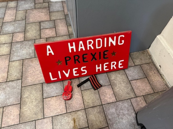 Red Decorative Sign, "A Harding Prexie Lives Here", Hanging Hooks, Approx. 24"x12" & more