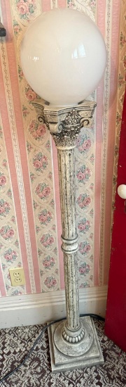 Vintage Style Floor Lamp, Ornate Design, Glass Shade, approx 5 ft tall