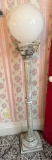 Vintage Style Floor Lamp, Ornate Design, Glass Shade, approx 5 ft tall