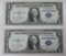 2- 1935E $1.00 Silver Certificates, w/ sequential serial numbers, sells times the money