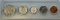 1964 US Coin Type set, 90% silver Half, Quarter, Dime in plastic holder