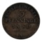 1850 Prussian 3 Pfennige Coin, Mint Mark A, Copper