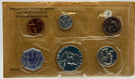 1961 U.S. Mint Coin PROOF Set, Philadelphia, Cent to Half Dollar, Original Packaging