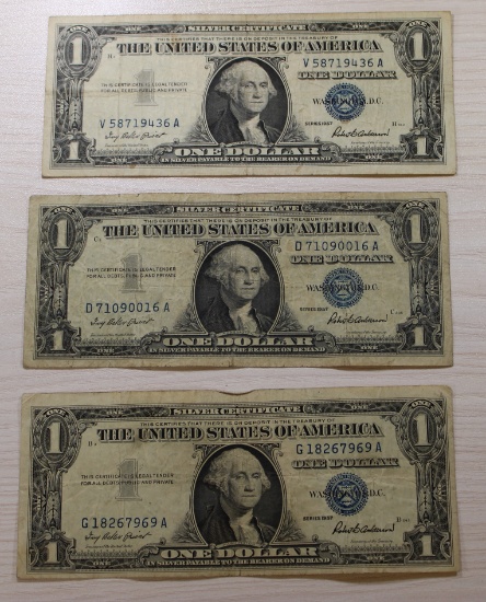 3- 1957 Silver Certificates, sells times the money