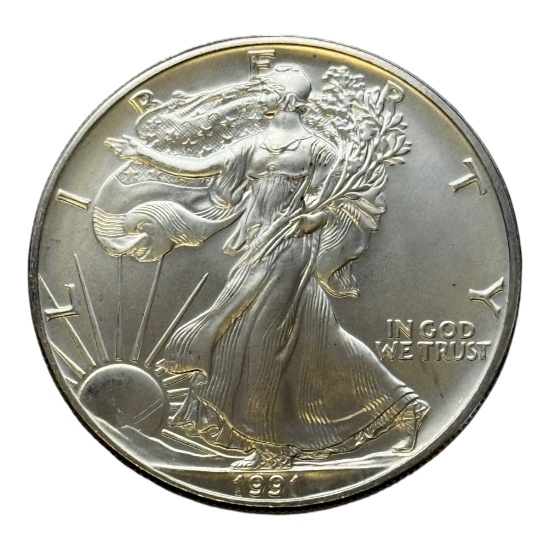 1991 United States Silver Eagle Coin, 1 oz .999 Fine Silver