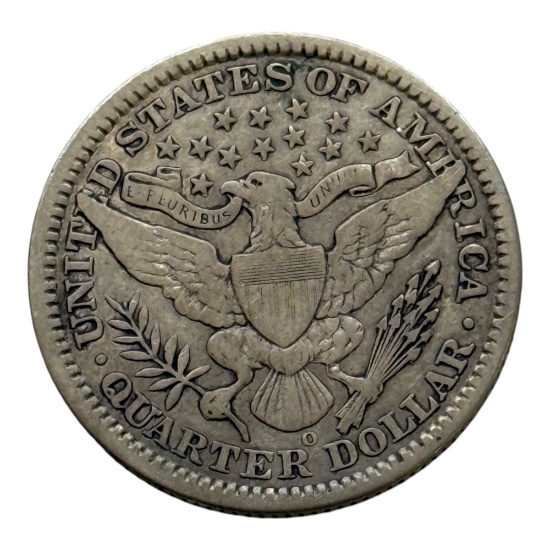 1908-O Barber Quarter, United States Coin, 90% Silver